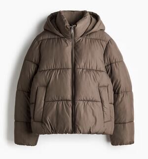 H&M Women's Ultralight Puffer Jacket Sz Small Brown Hooded Full Zip Quilted Coat